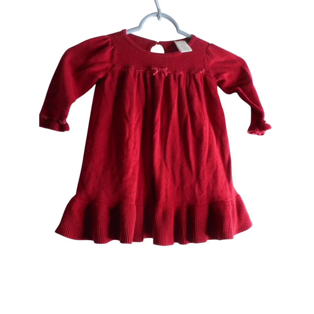 Deep Red Gymboree knit lined dress Sz 12-18 m cotton blend bow accent